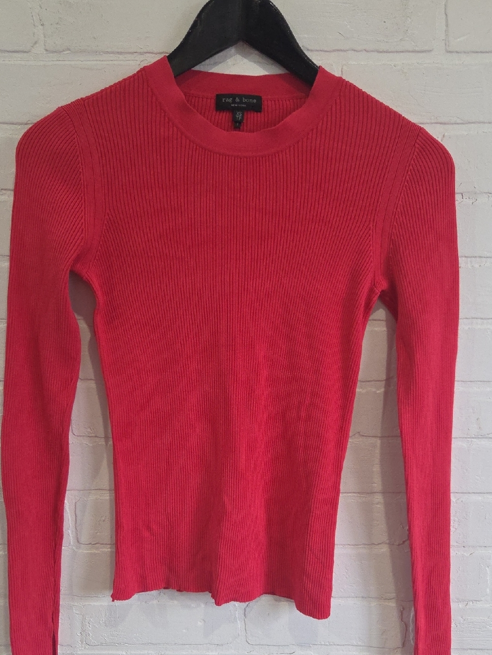 rag & bone Coral-Red Ribbed Long Sleeve Top